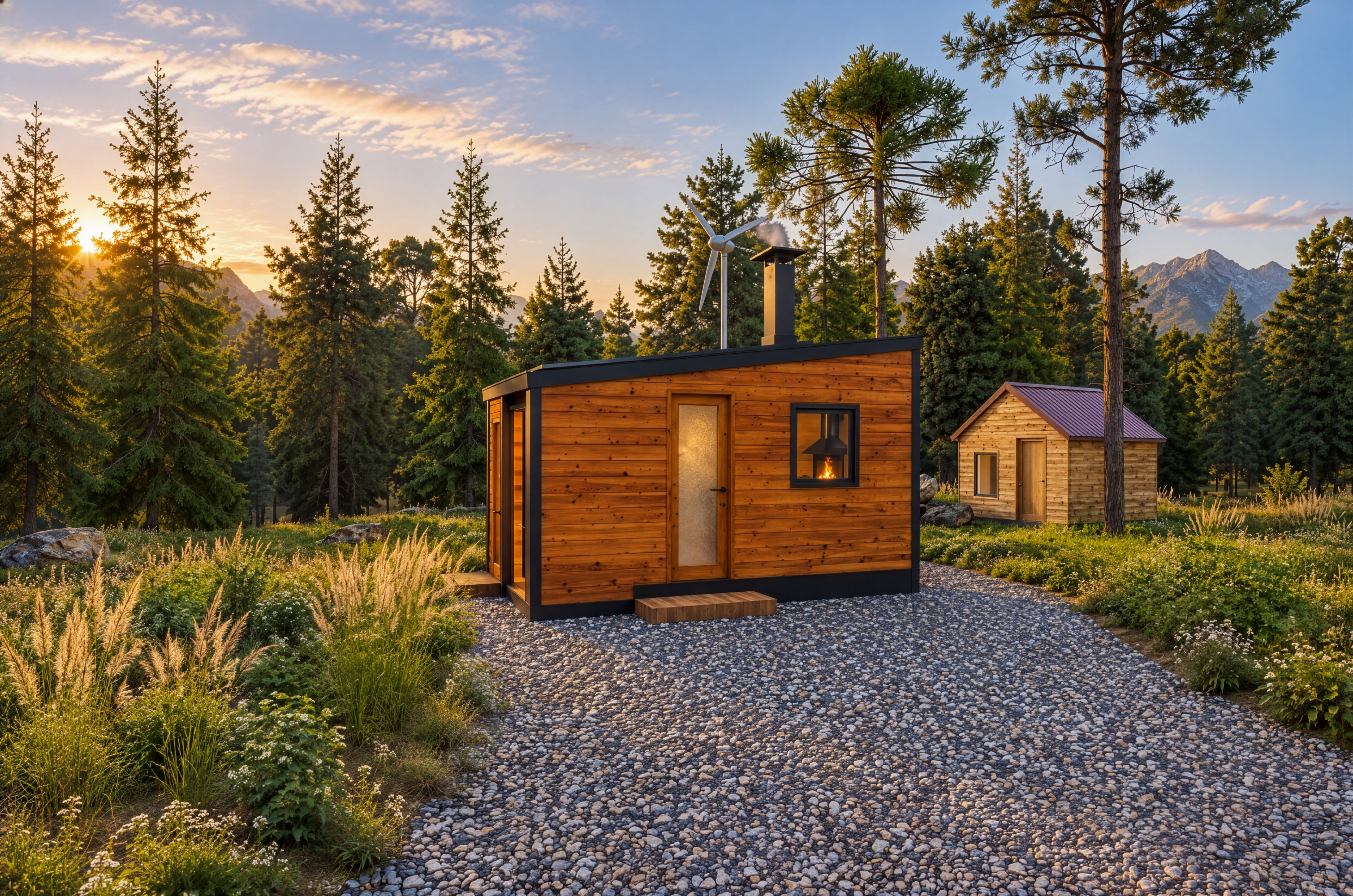 BBQ Grill House cabins in a forest