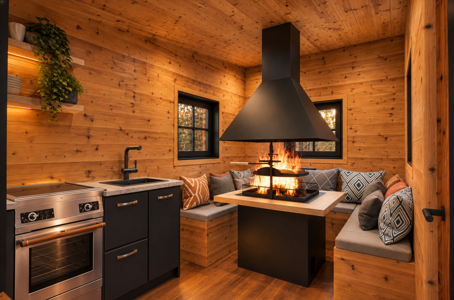 Wood-fired kitchen inside a BBQ Grill House